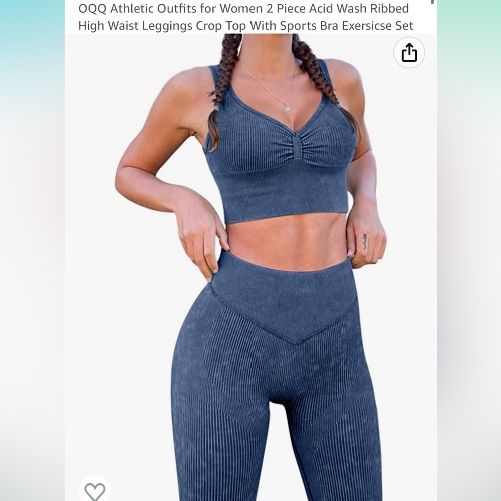 2 Piece Acid Wash Ribbed High Waist Leggings With Sports Bra Exercise Set